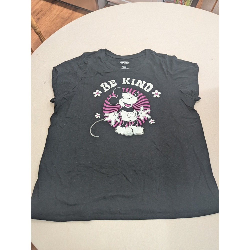 Disney Mickey Mouse Minnie Mouse Be Kind Black T-Shirt 22/24‎ Casual Park Top